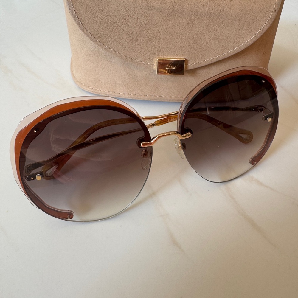 Chloe Brown Gradient Round Sunglasses